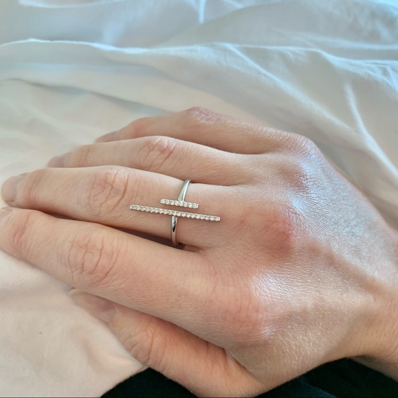 White Gold Plated Double Open Pave Crystal Ring - Picture 8 of 13